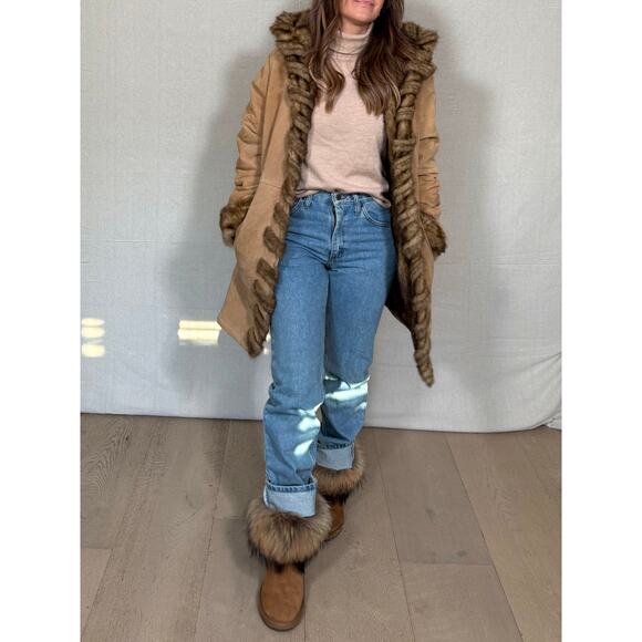 Vintage Dennis Basso Shearling-Trim Leather Coat – Camel Brown - Picture 8 of 9